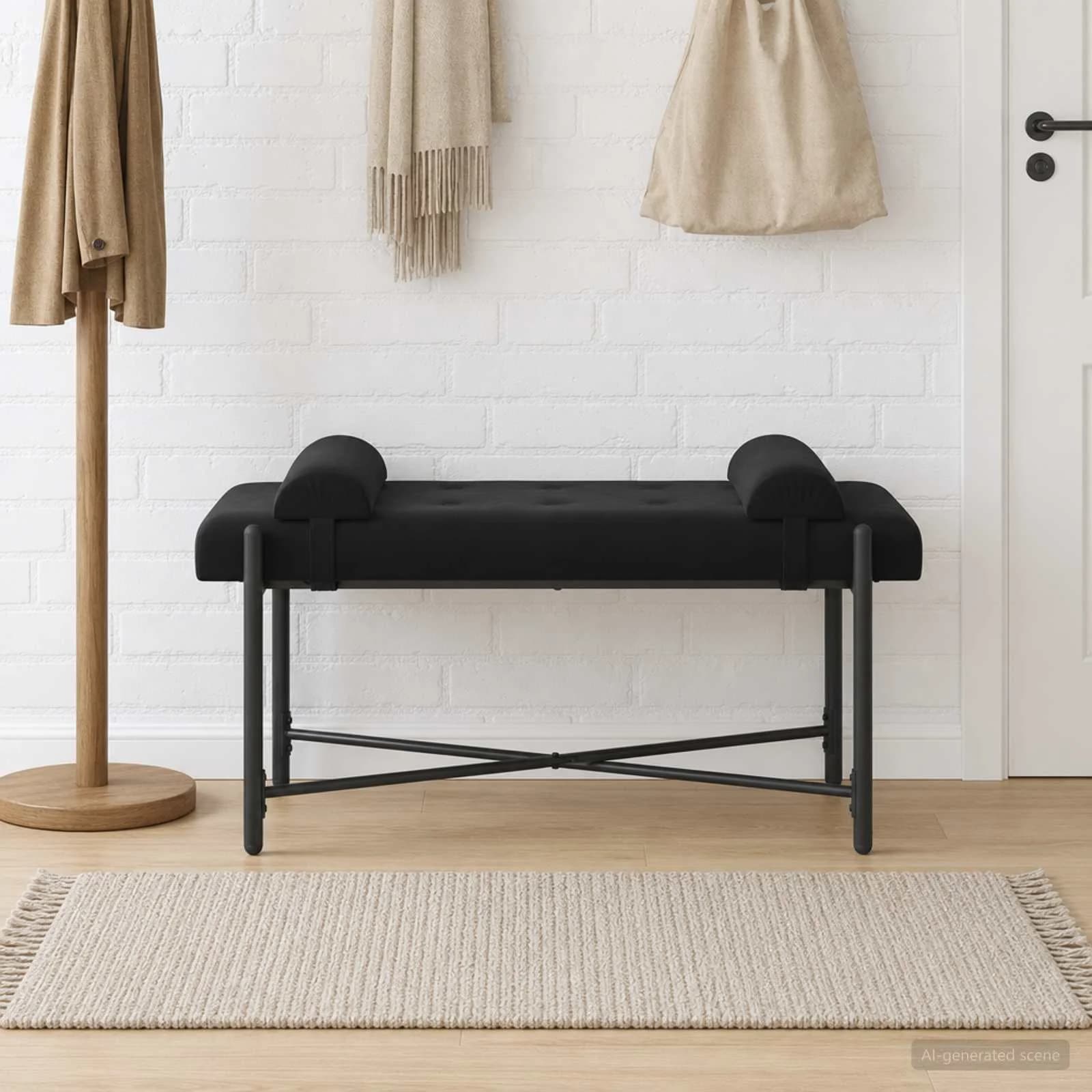 Klubska klop z gumbi in vzglavniki Črna 110 x 40 x 46 cm Žamet - slika 4