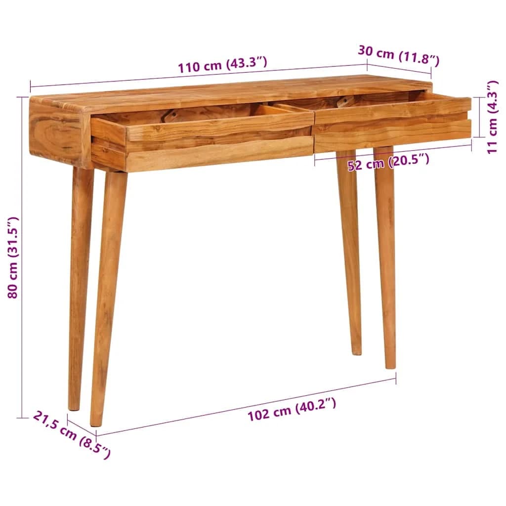 Konzolna miza Rjava 110 x 30 x 80 cm Masiven les akacije - slika 12
