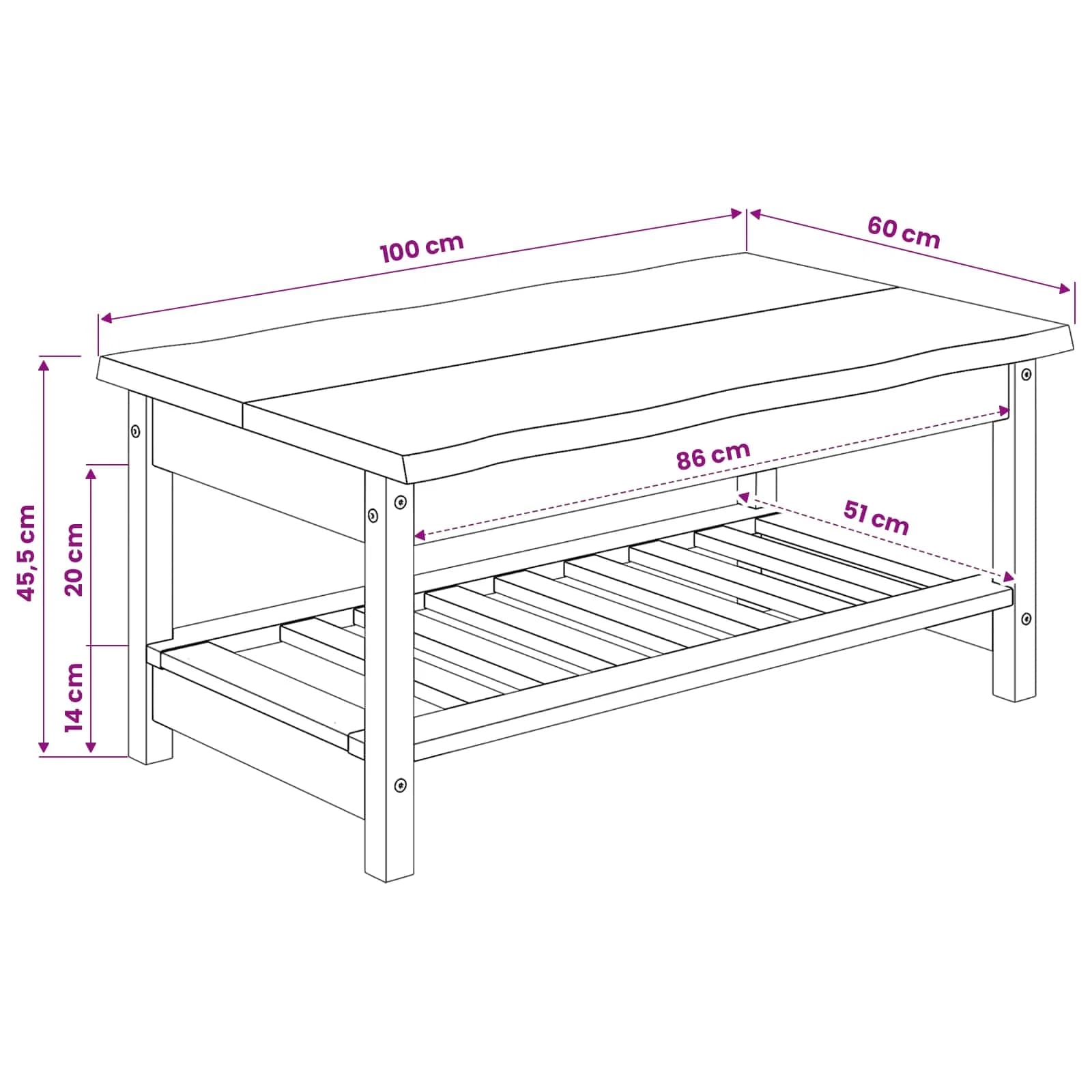 Klubska miza EKAI Bela 100 x 60 x 45,5 cm Trdna borovina - slika 9