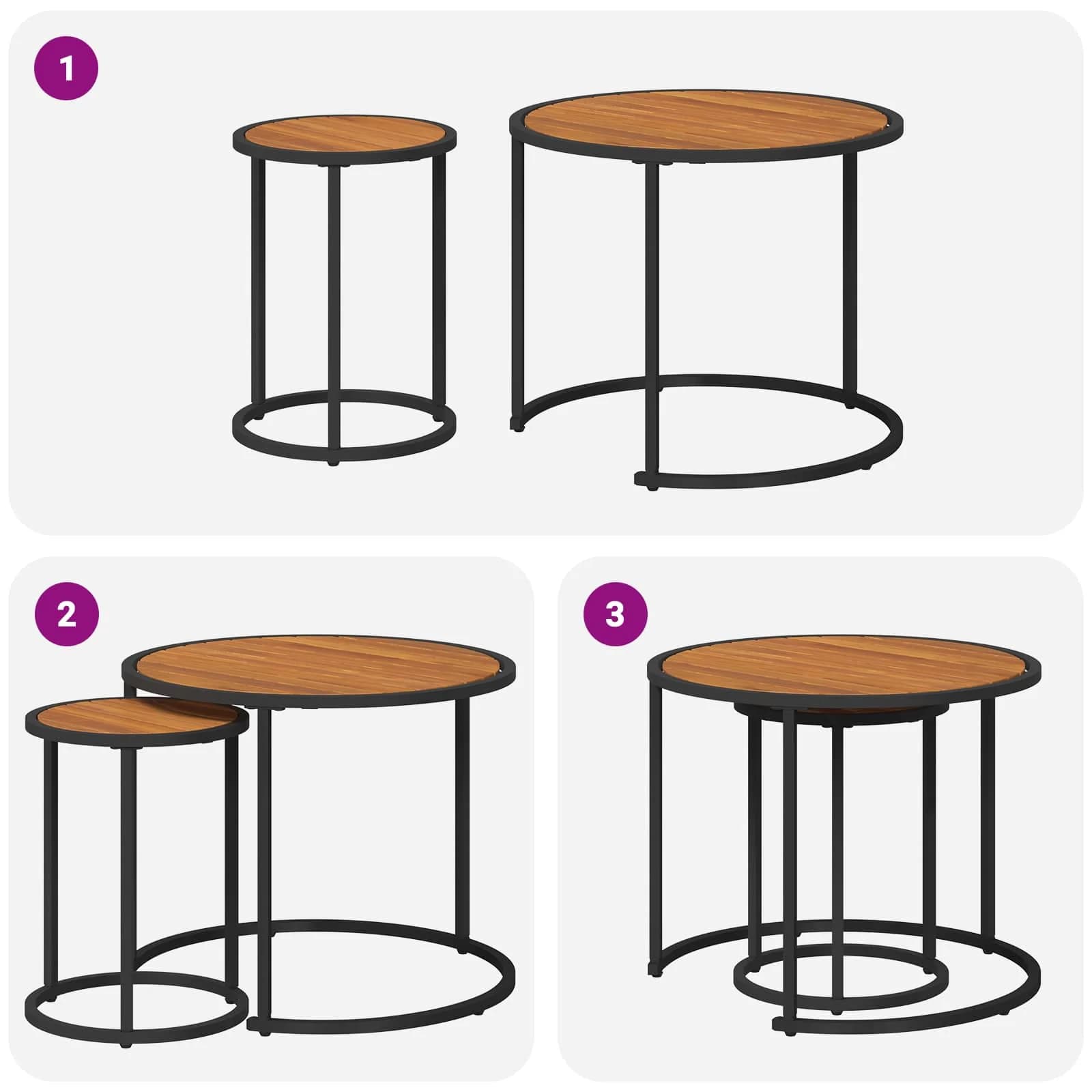 Set kavno mizico 2 kos Naravna in črna 55 x 55 x 45 cm - slika 11