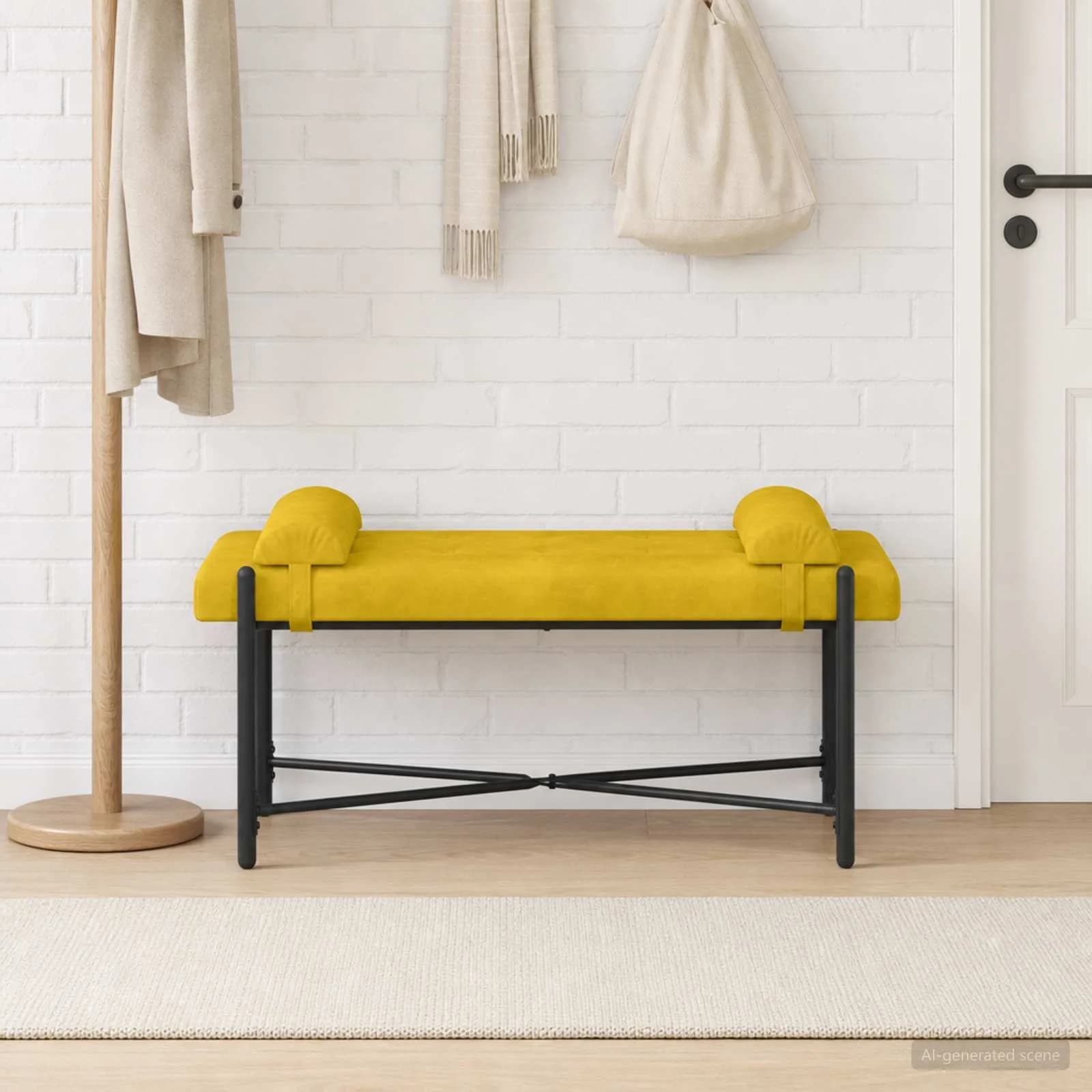 Klubska klop z gumbi in vzglavniki Rumena 110 x 40 x 46 cm - slika 3