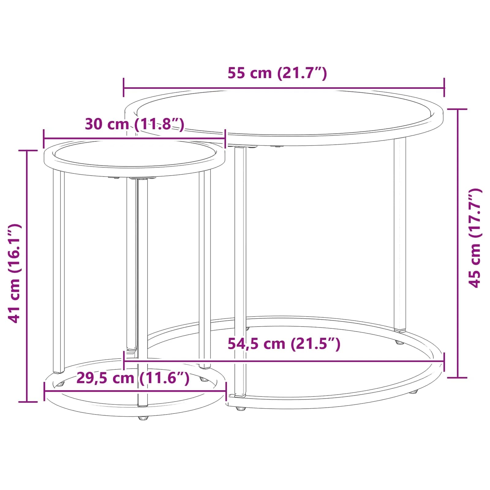 Set kavno mizico 2 kos 55 x 55 x 45 cm jeklo - slika 12