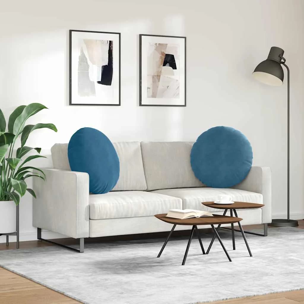 Sedežne blazine 2 kos Žamet Modra Ø 80 x 29 cm - slika 4