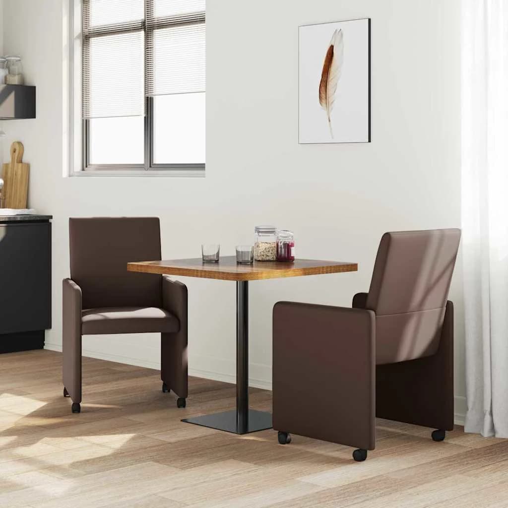 Jedilni stoli s kolesi 2 kos Umetna koža Rjava 57 x 66 x 94 cm - slika 3