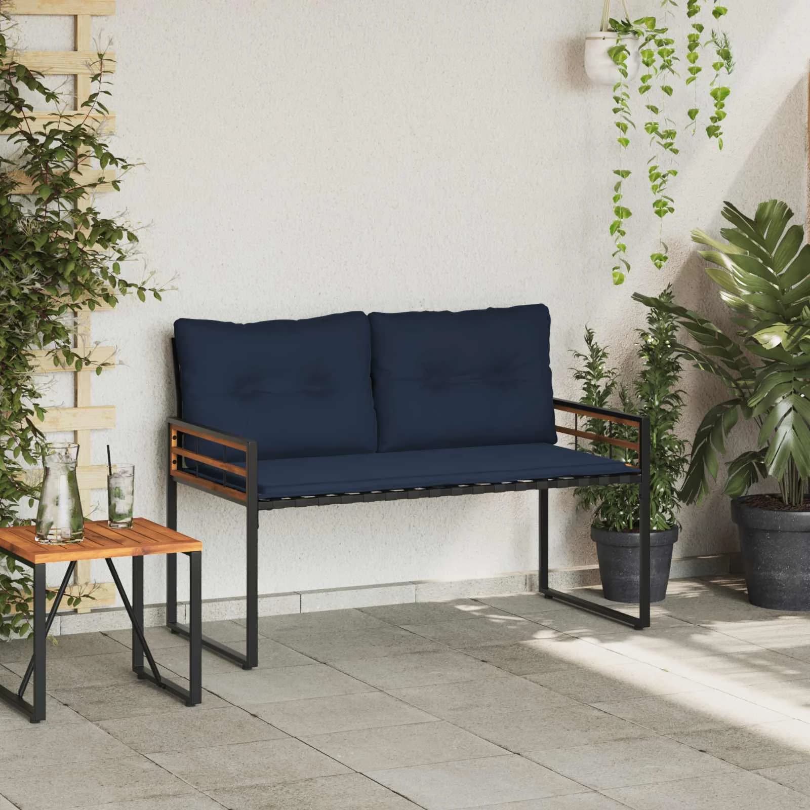 Lesena ležajna klop z blazino Mornarsko modra 114 x 55 x 77 cm - slika 3
