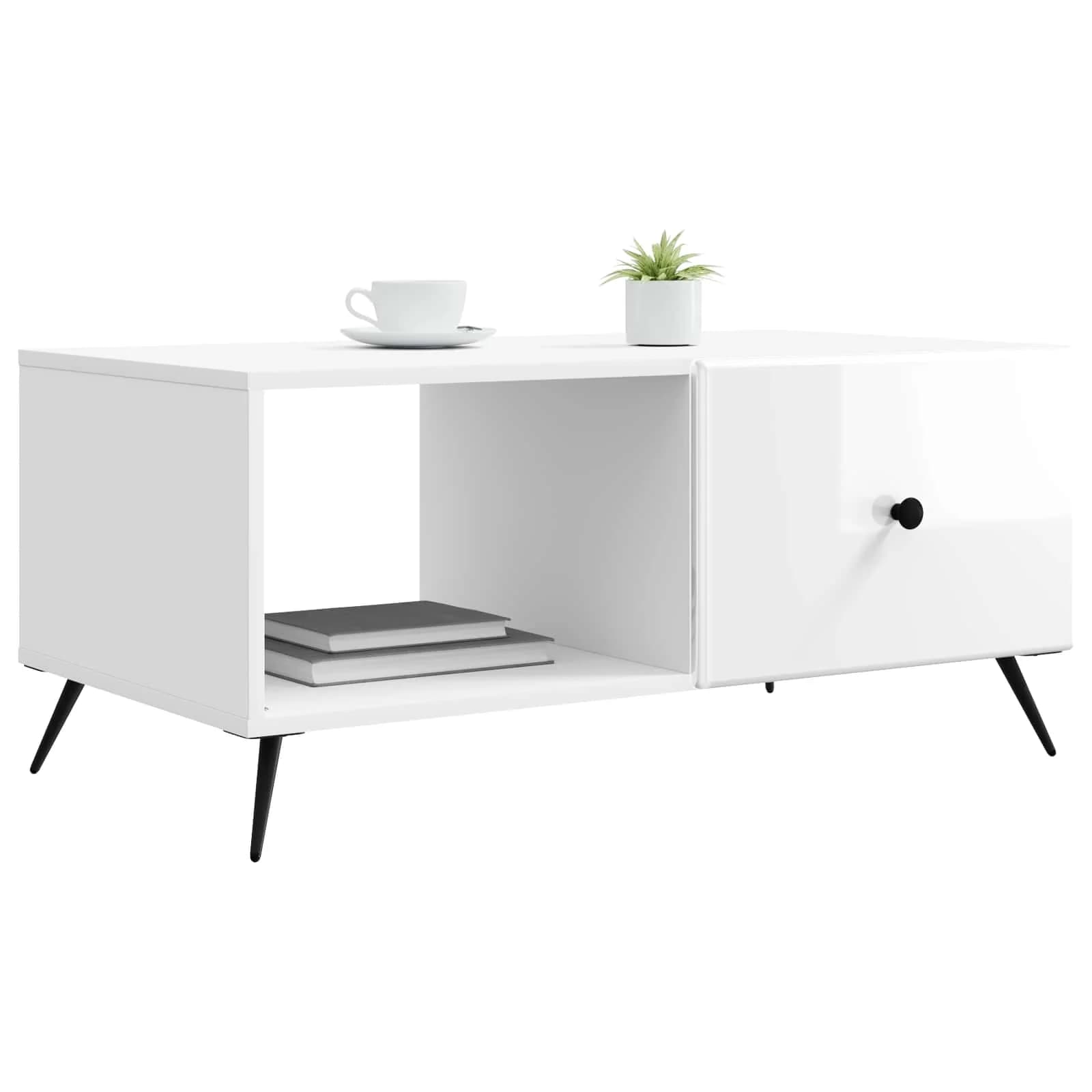 Klubska miza Bela visok sijaj 90 x 50 x 40 cm Inženirski les - slika 3