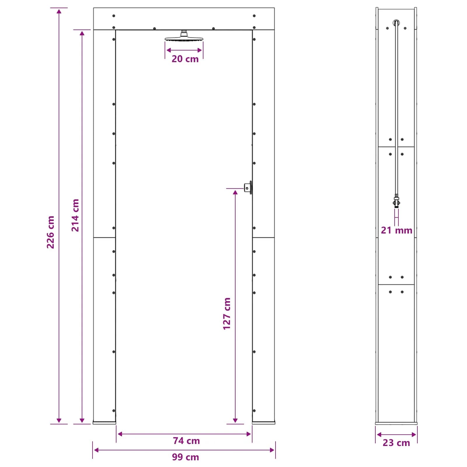 Zunanji tuš 226 cm Trden borov les in nerjaveče jeklo Naravna - slika 9