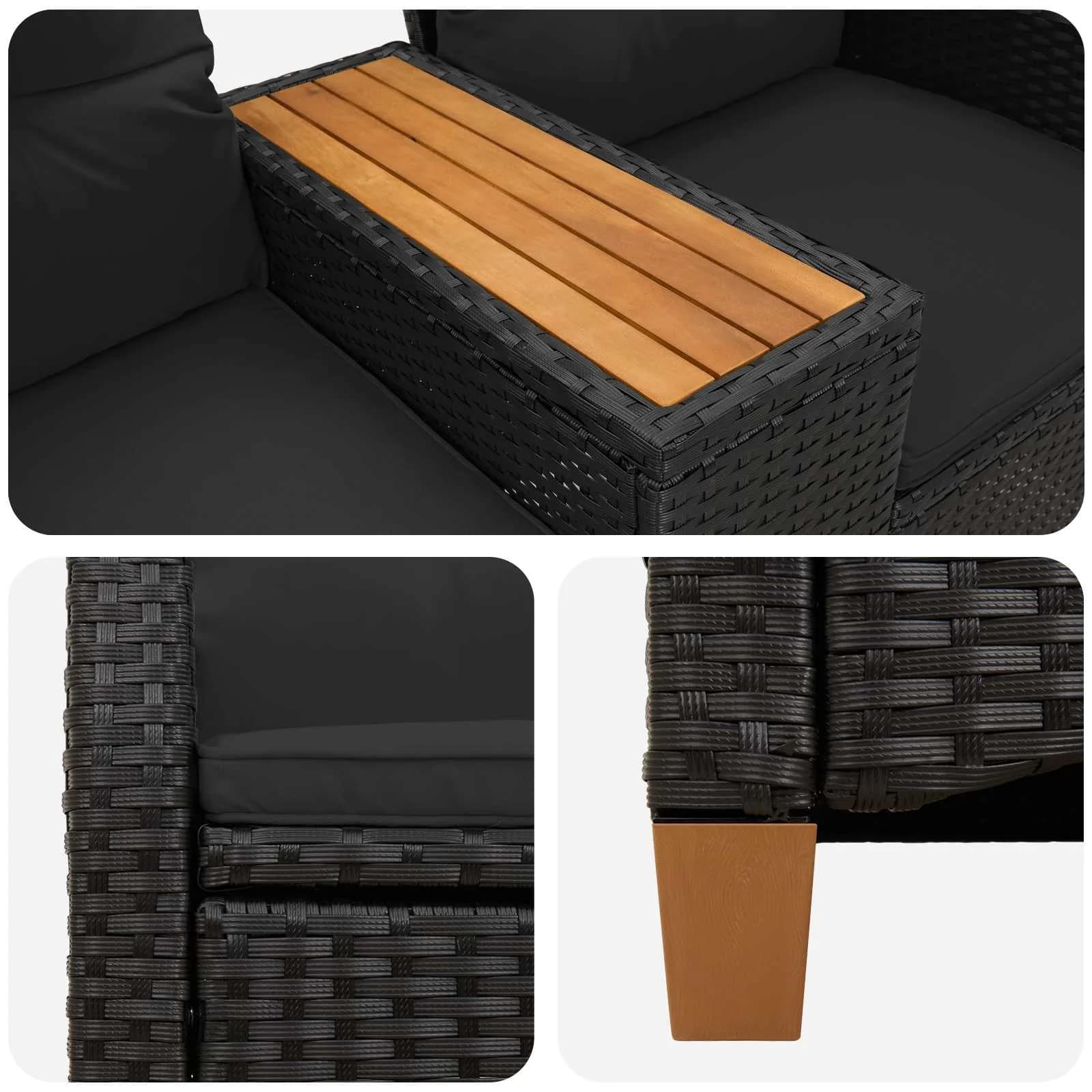 Zložljiva klop s tabelo Črna 126 x 65 x 112 cm poli ratan - slika 7