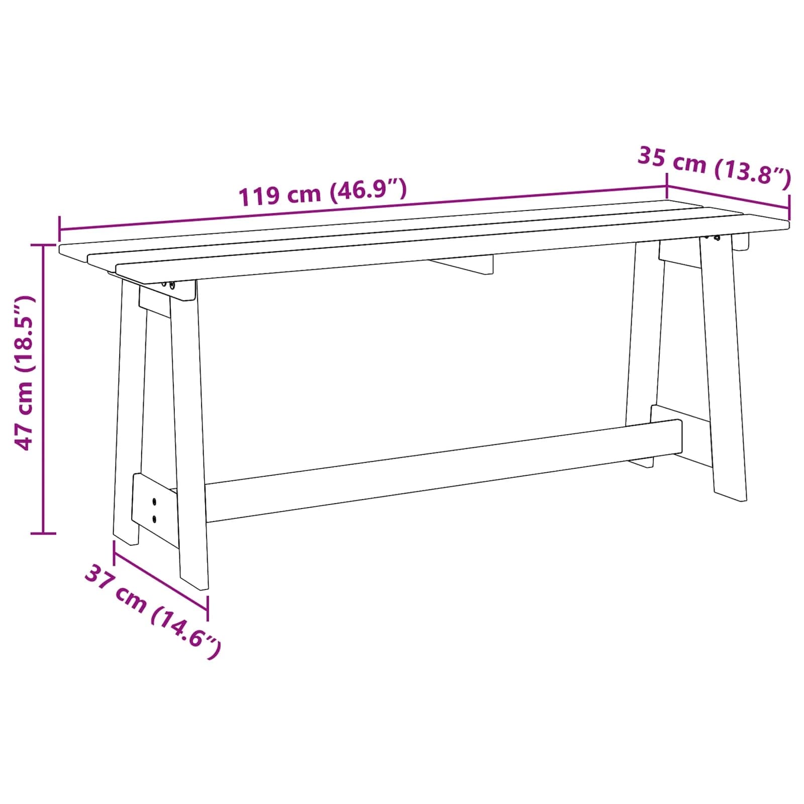 Zunanja klop Naravna 119 x 37 x 47 cm Masivno borovo les - slika 9