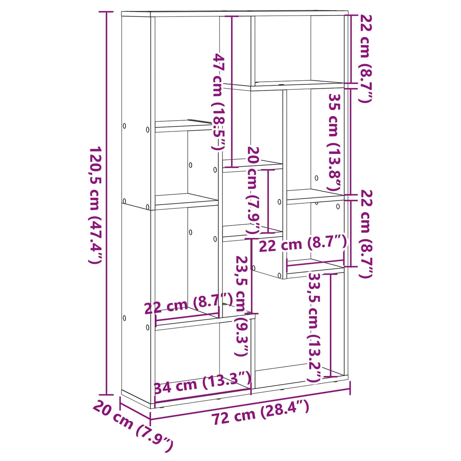 Knjigovni omar 8 nivojev 72 x 20 x 120,5 cm Inženirski les - slika 11