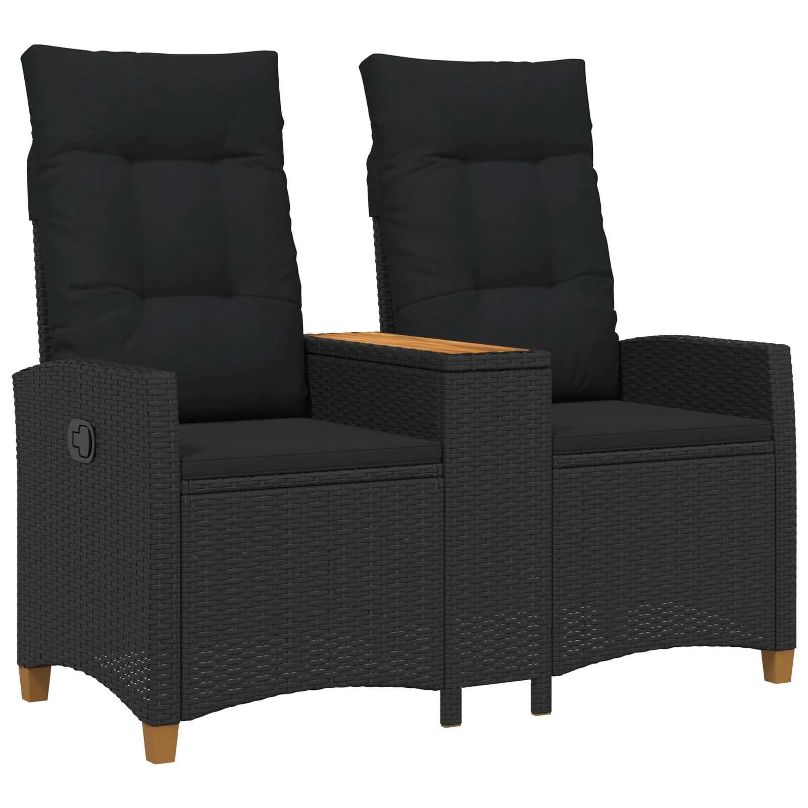 Zložljiva klop s tabelo Črna 126 x 65 x 112 cm poli ratan - slika 2