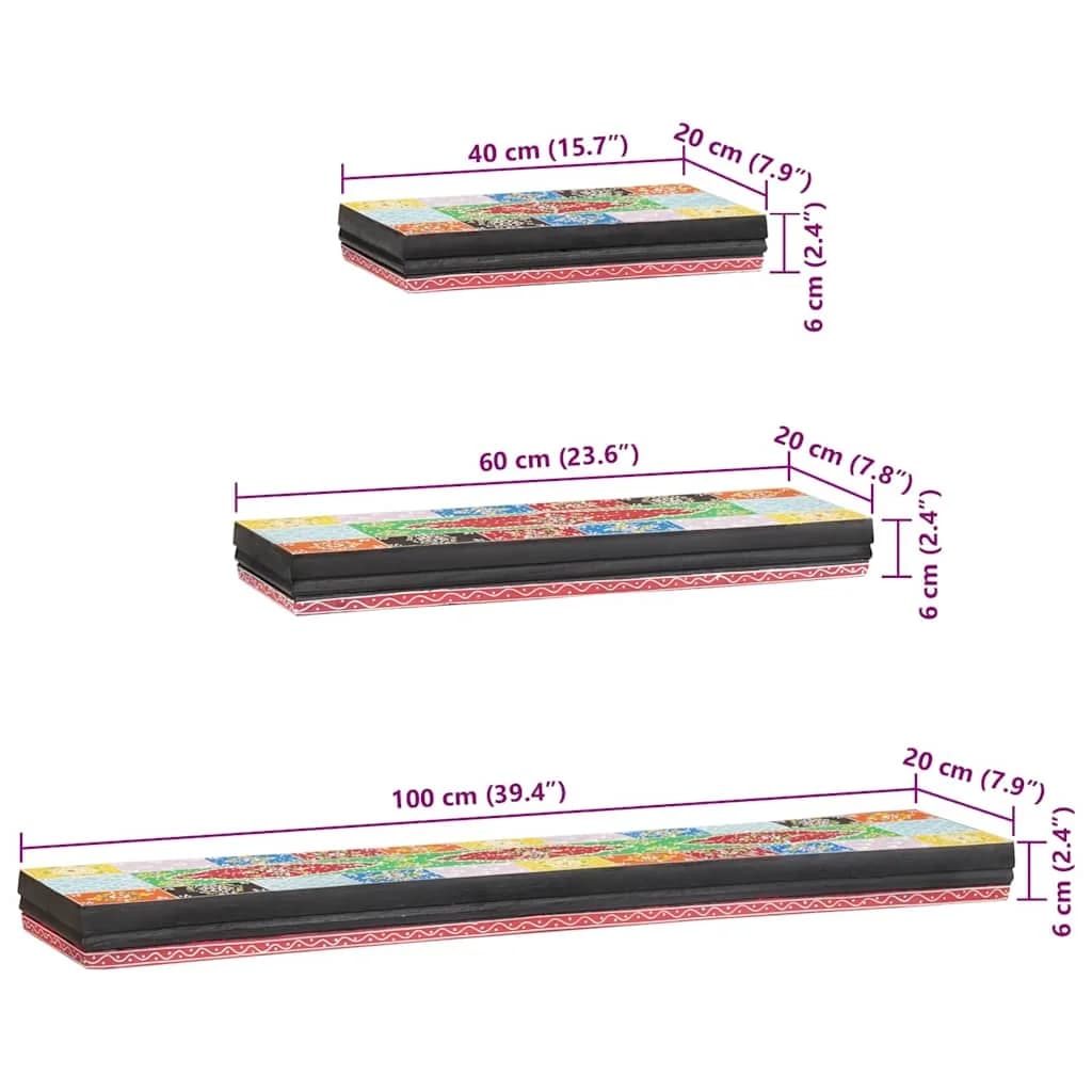 Stenske police Montaža za steno 3 kos večbarvno 100 x 20 x 6 cm - slika 12