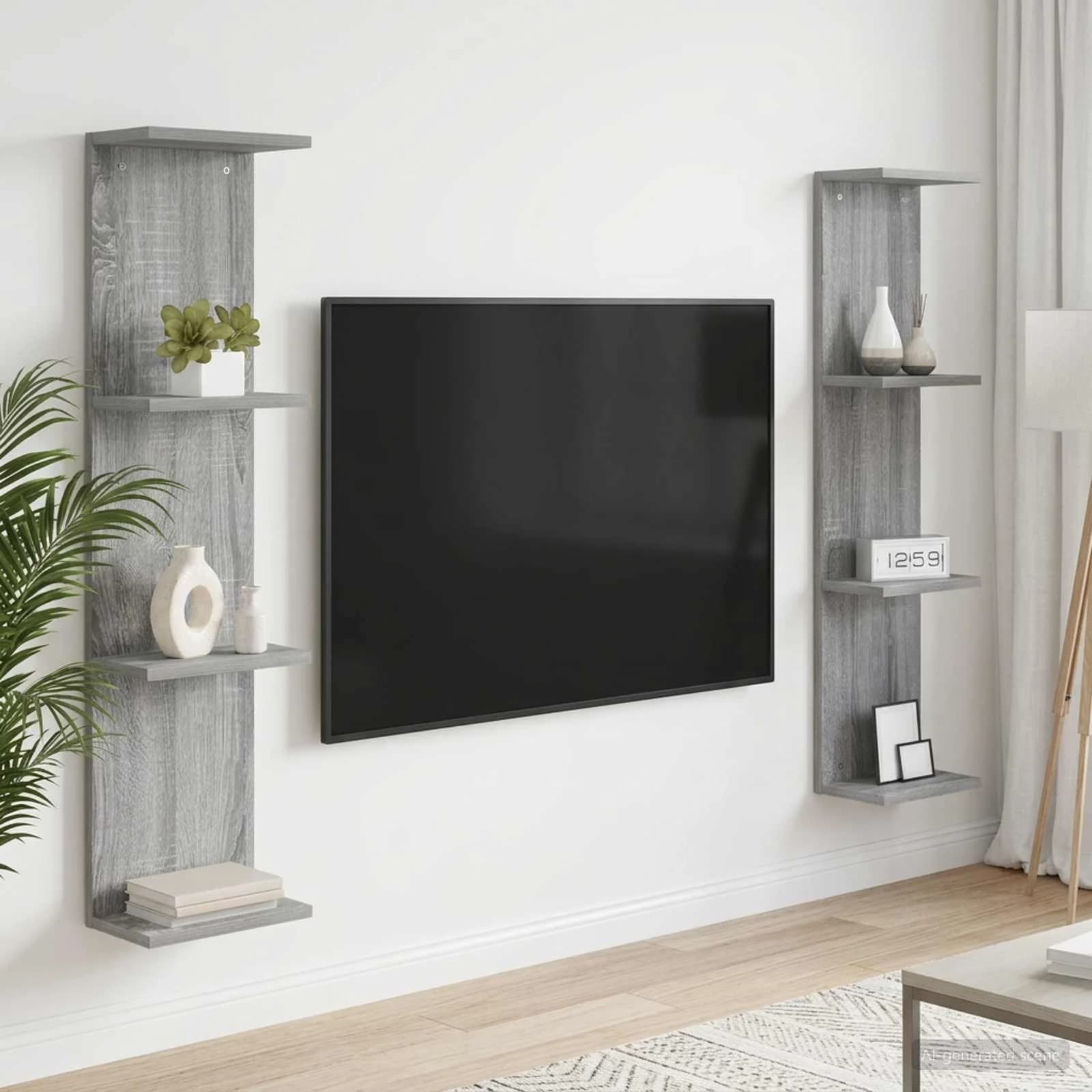 Stenska polica 2 kos Siva Sonoma 25 x 15 x 100 cm