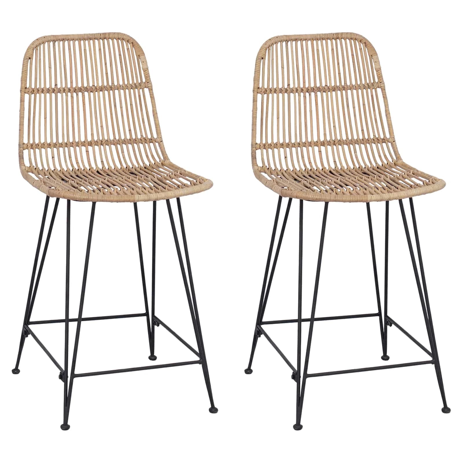 Barski stol 2 kos Naravna 44 x 54 x 96 cm Rattan in jeklo - slika 2