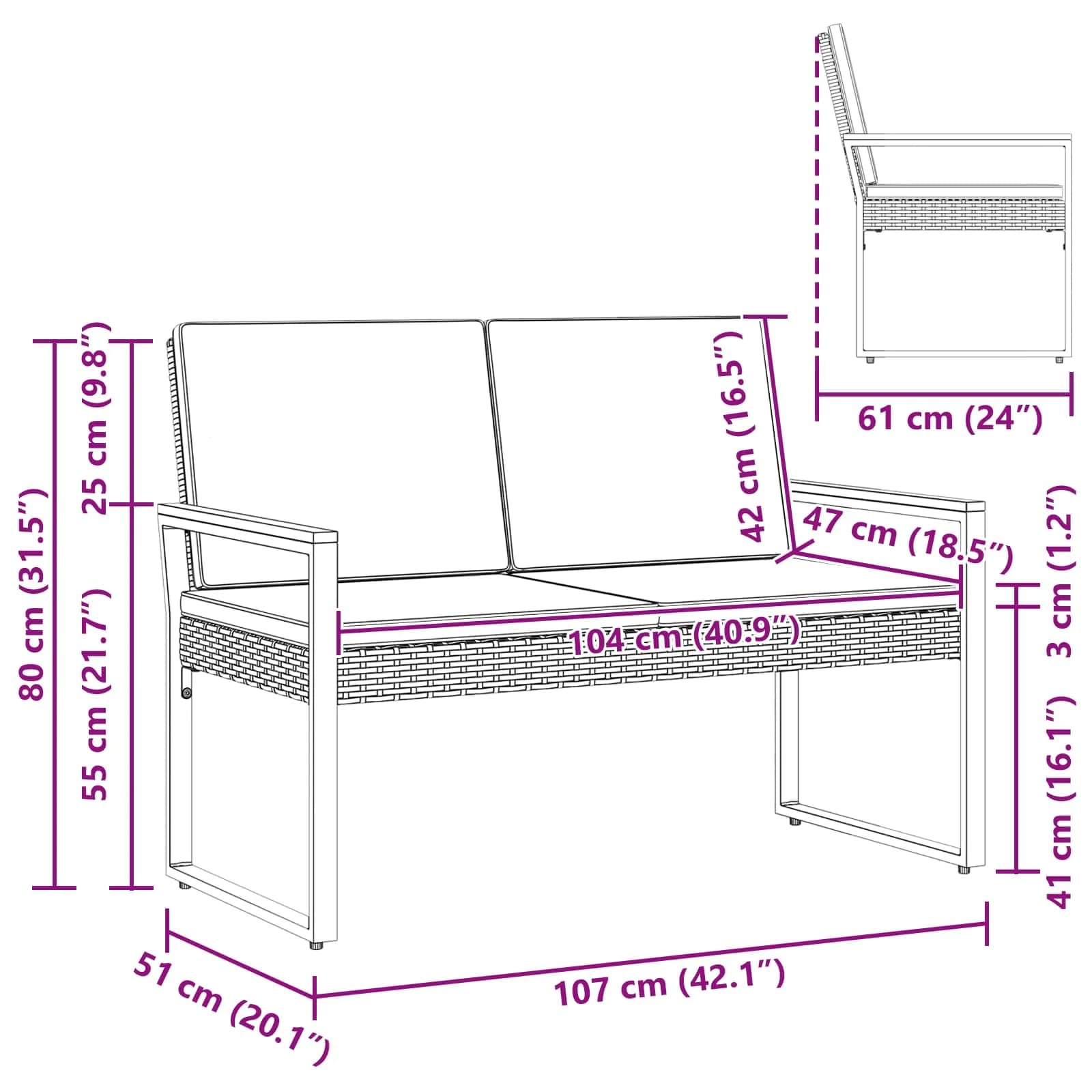 Zunanja klop Črna in krem bela 107 x 61 x 80 cm poli ratan - slika 11
