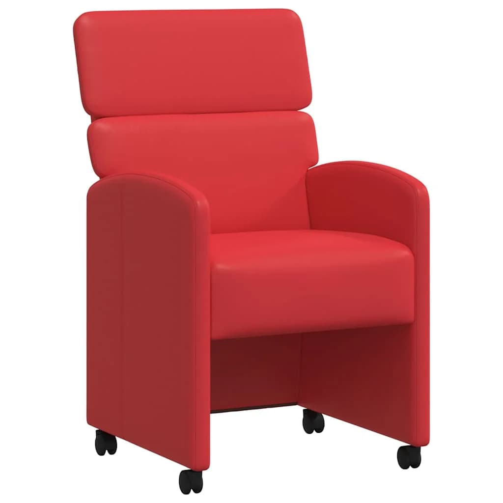 Jedilni stoli s kolesi 2 kos Umetna koža Rdeča 58 x 65 x 98 cm - slika 2