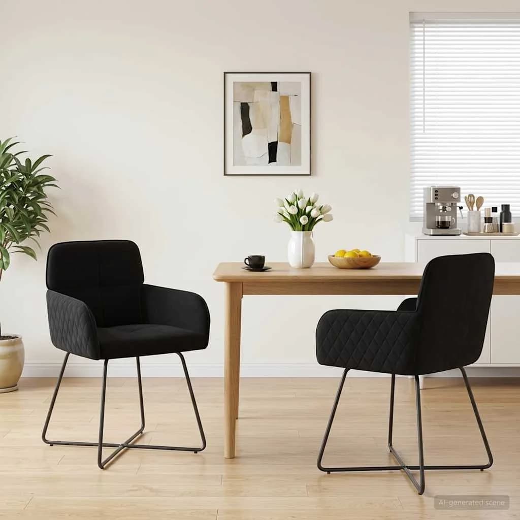 Jedilni stoli 2 kos Žamet Črna 59 x 56,5 x 86 cm
