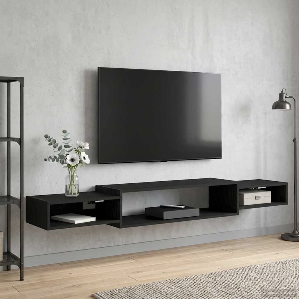 Stenska TV omarica Montaža za steno Črni hrast 180 x 28 x 21 cm - slika 4