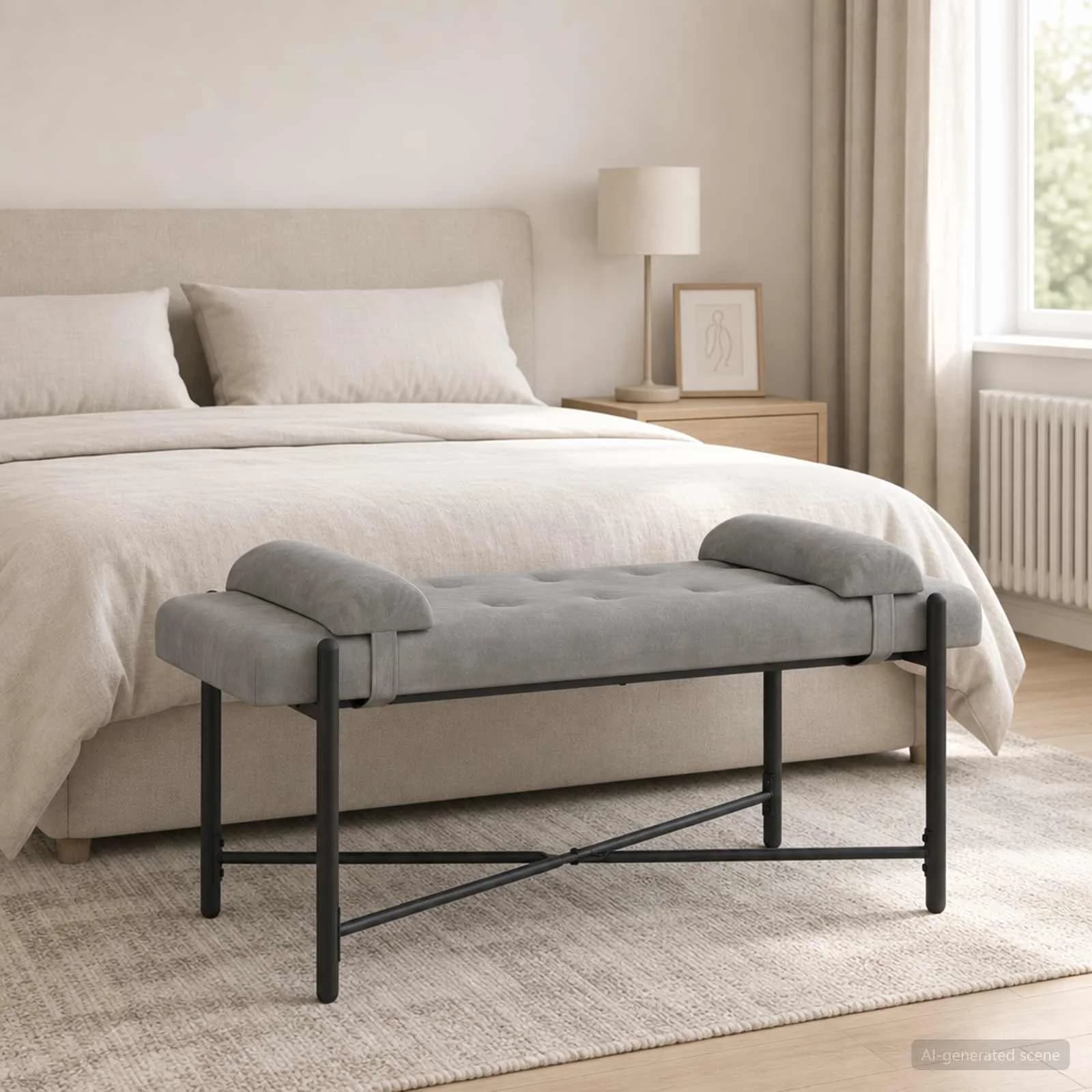 Klubska klop z gumbi in vzglavniki Svetlo siva 110 x 40 x 46 cm - slika 3