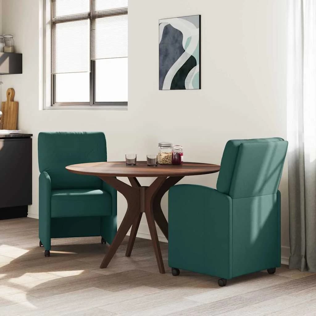 Jedilni stoli s kolesi 2 kos blago Temno zelena 57 x 67 x 95 cm - slika 3