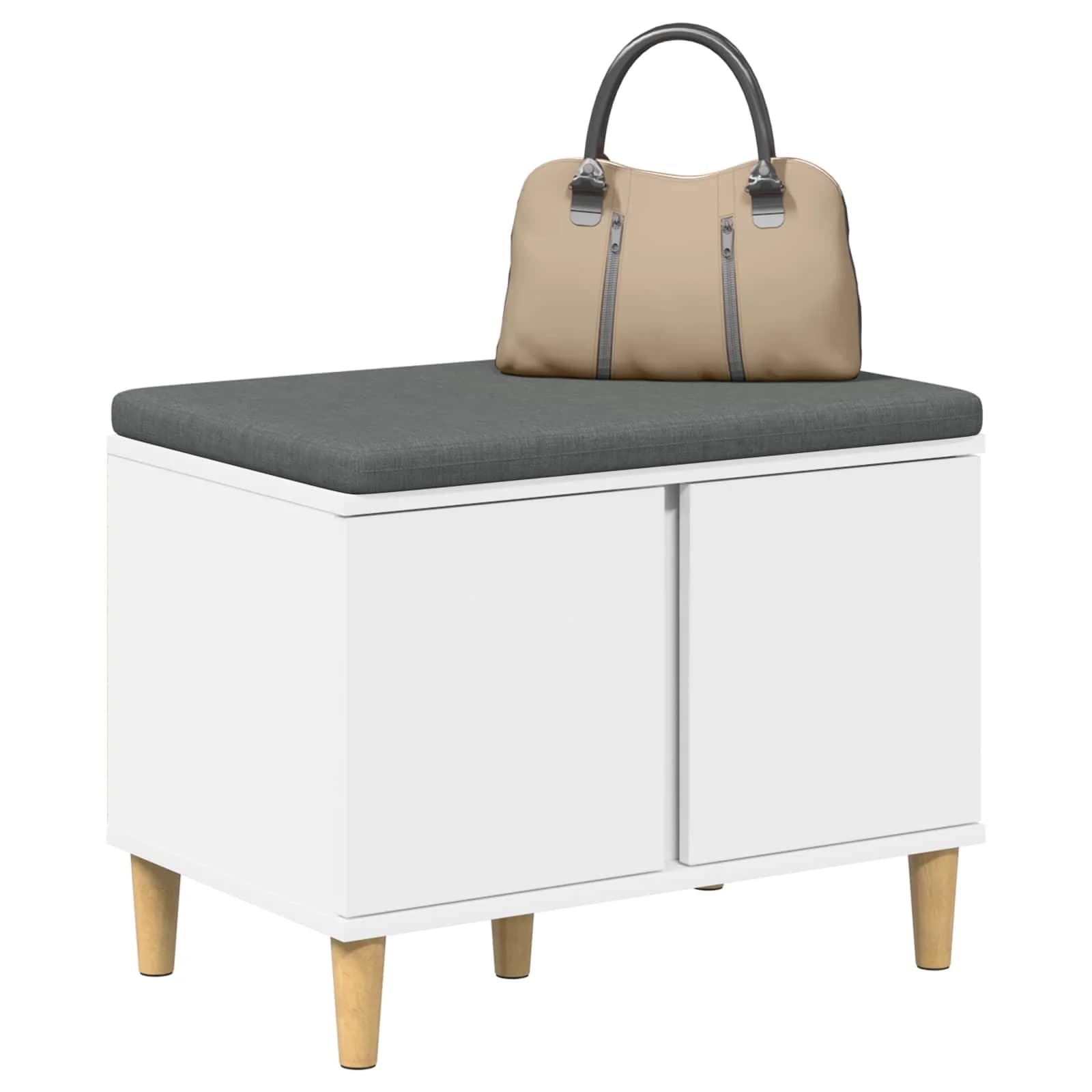 Haldna klop Bela 60 x 38 x 46 cm Oblikovan Les in Tkanina - slika 3