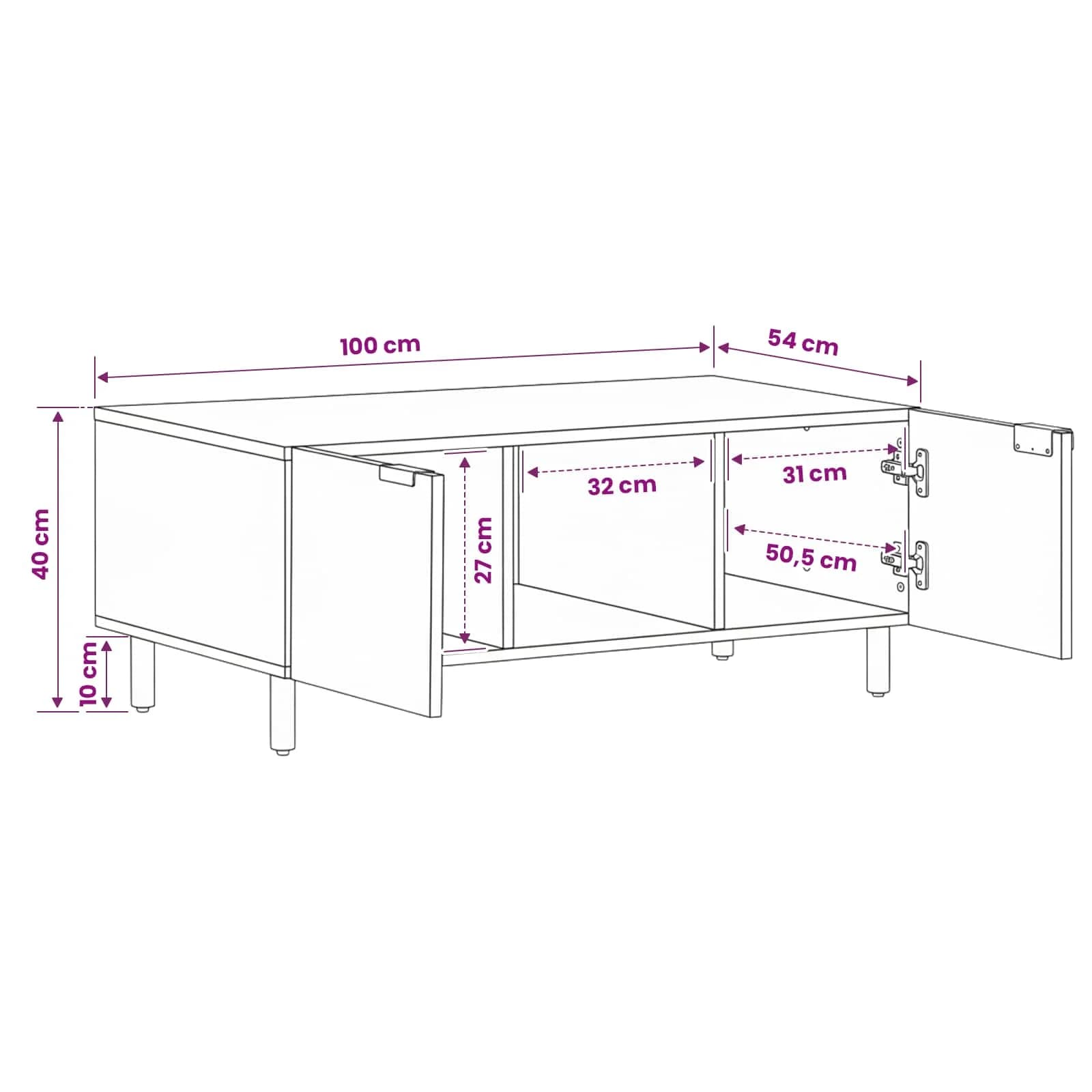 Klubska miza Bela 100 x 54 x 40 cm Masiven les manga - slika 11
