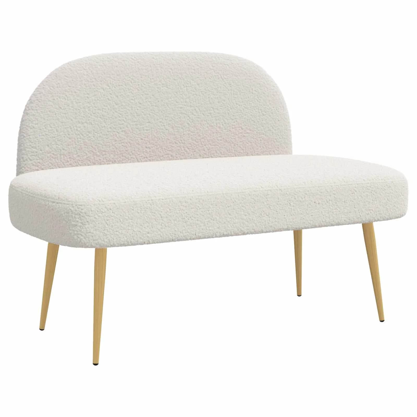Oblazinjena klop z naslonom Krem 110 x 60 x 76 cm Bouclé - slika 2