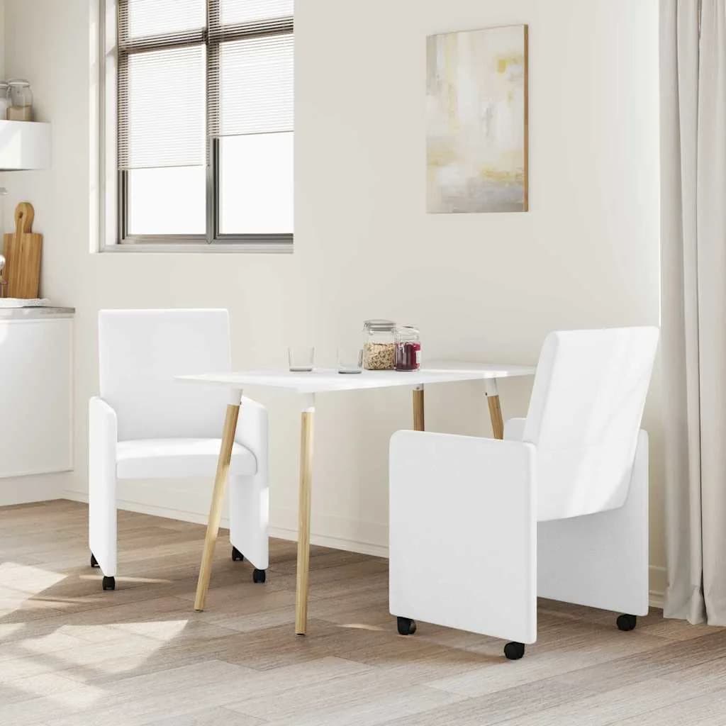 Jedilni stoli s kolesi 2 kos Umetna koža Bela 57 x 66 x 94 cm - slika 3