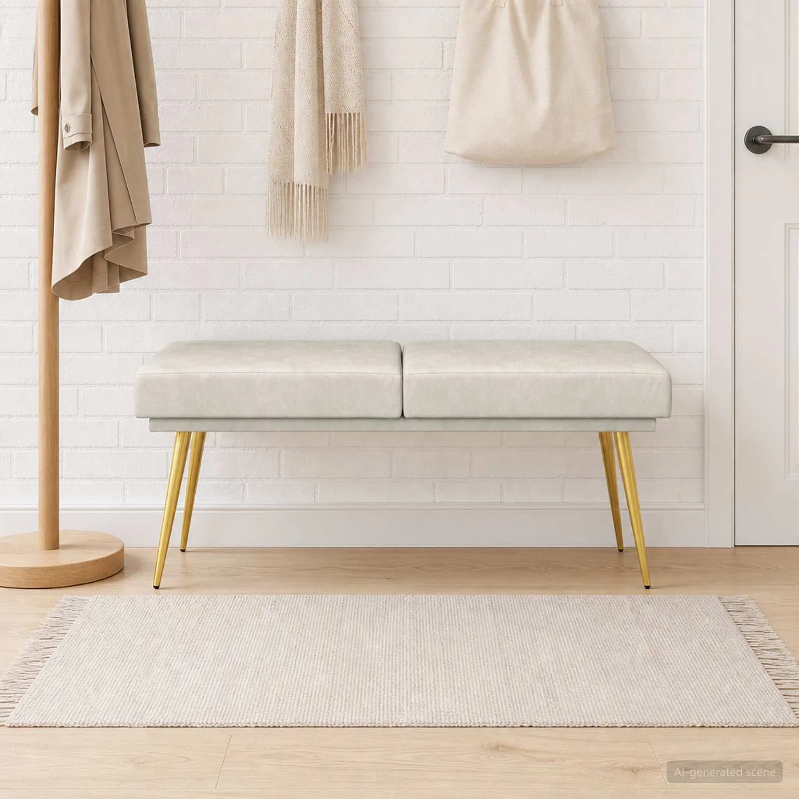 Dvojna klop Krem 120 x 45 x 46 cm Žamet - slika 3