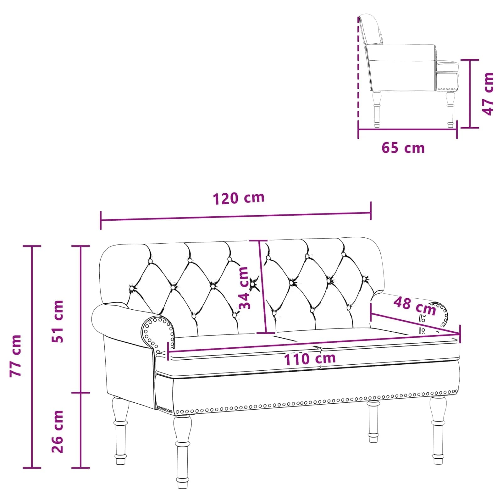 Dvojnica s gumbi Bela 120 x 65 x 77 cm Umetno usnje - slika 10