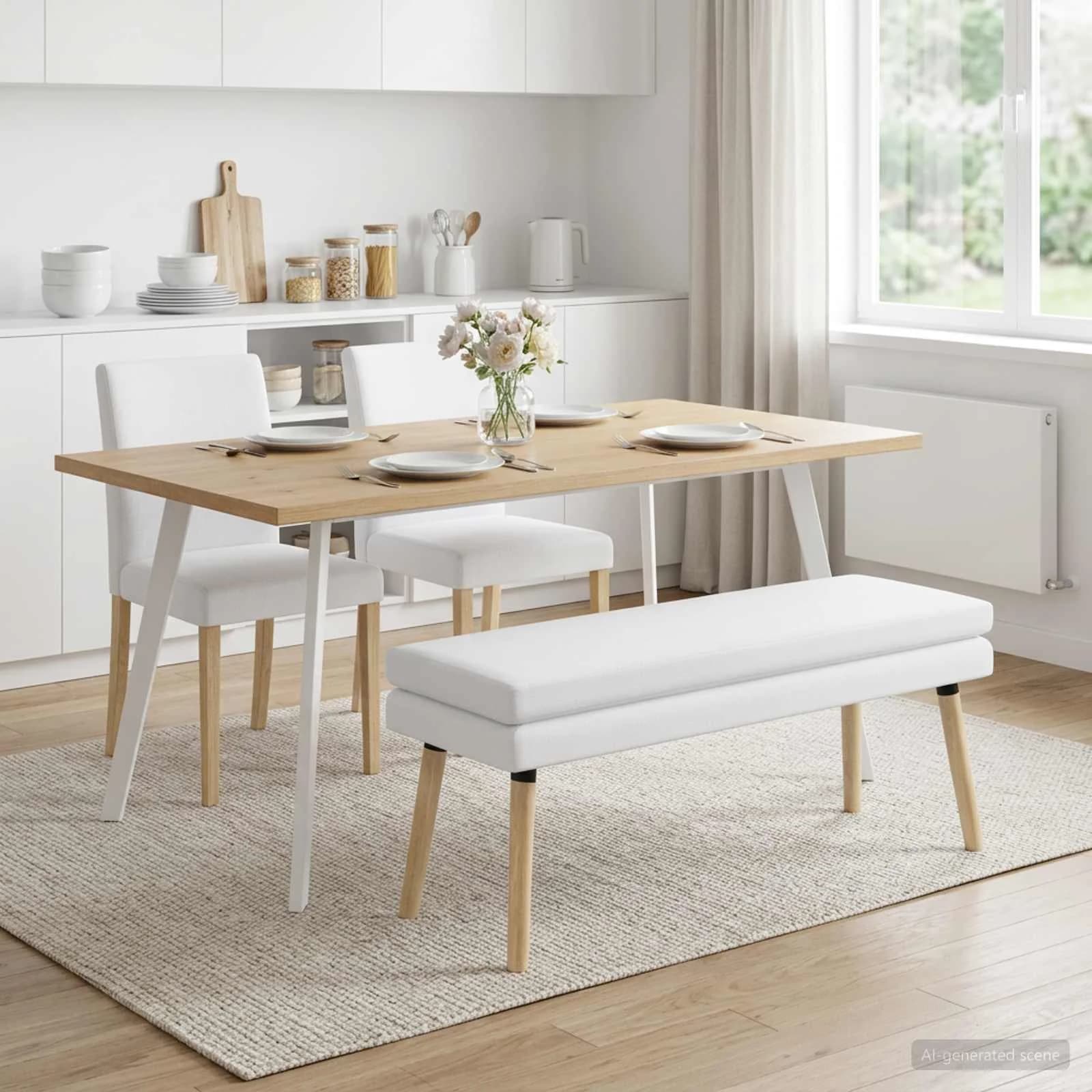 Dvojna klop Bela 110 x 40 x 47 cm Blago - slika 4
