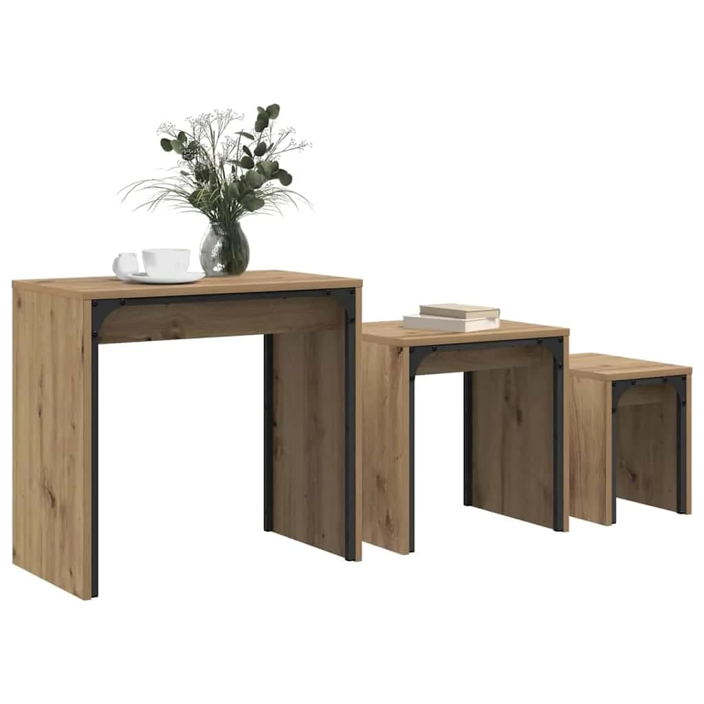 Klubska miza 3 kos Umetni hrast 60 x 35 x 56 cm Inženirski les - slika 3
