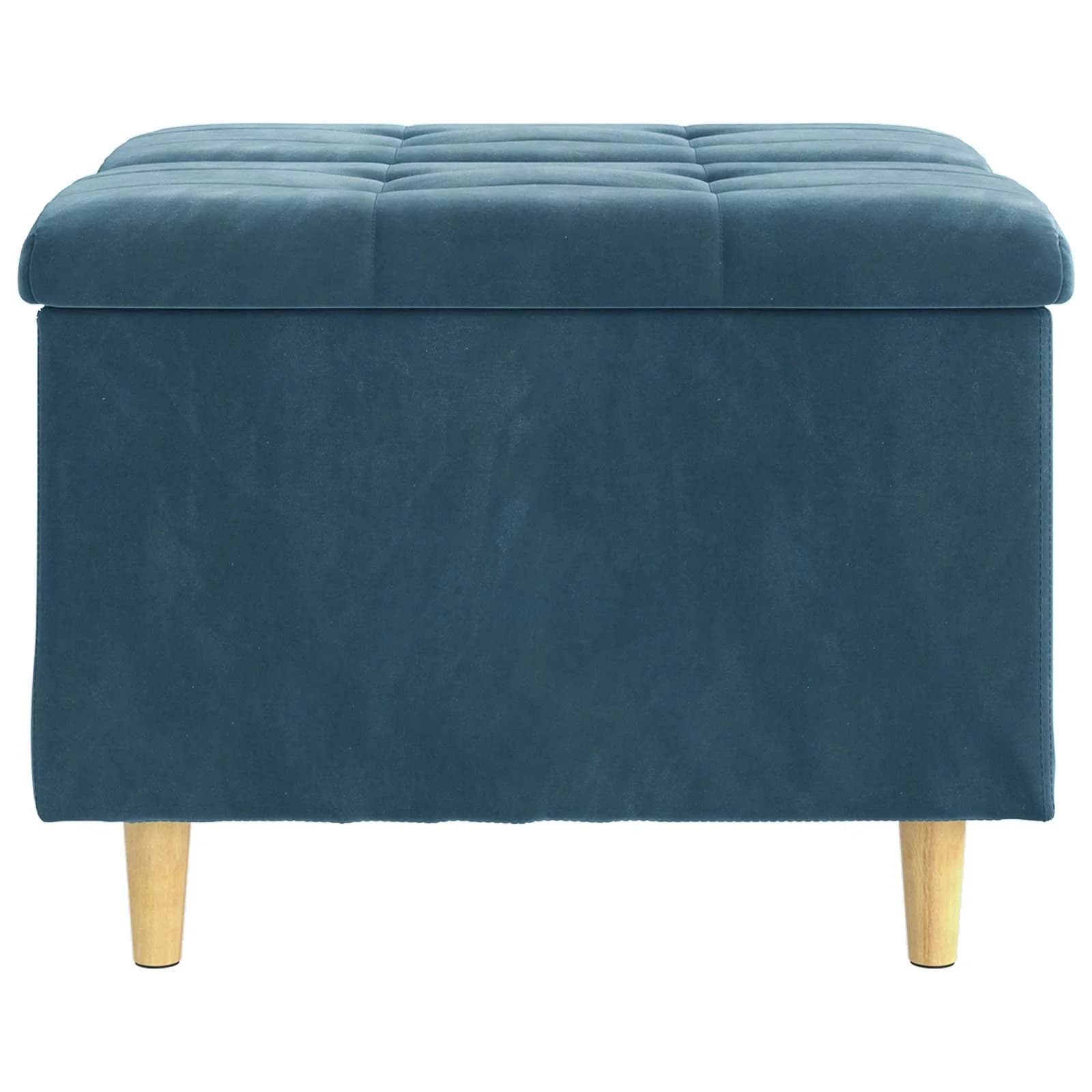 Shranjevalna tabureta z blazino Modra 60 x 60 x 45 cm Žamet - slika 6