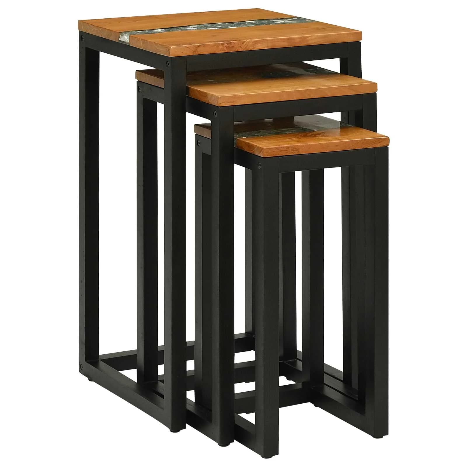 Nesting miza 3 kos Rjava Trden tikov les - slika 2