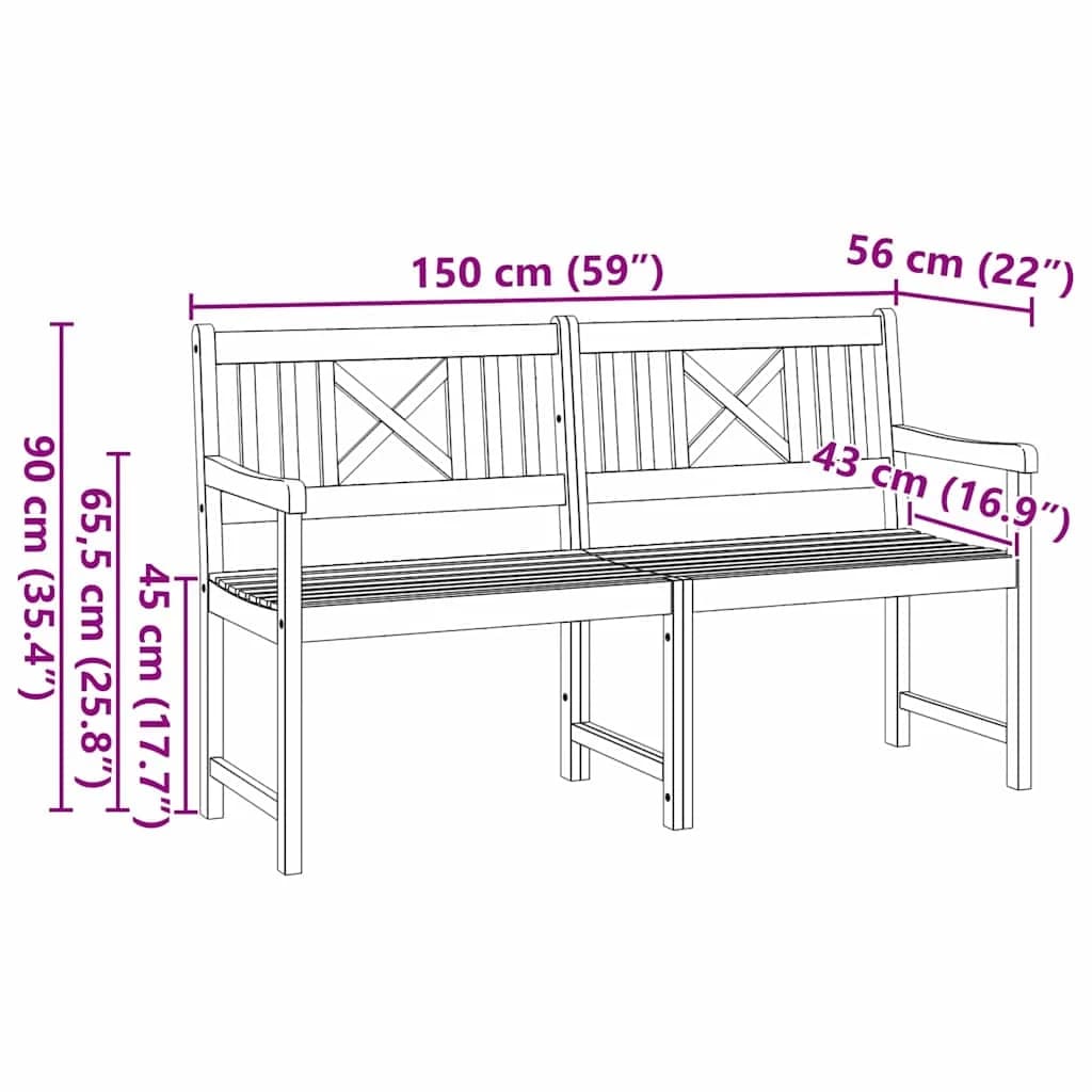 Zunanja klop Naravna 150 x 56 x 90 cm Masiven les akacije - slika 10