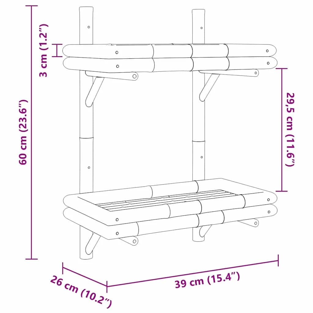 Stenska polica s polico Rjava 39 x 26 x 60 cm Bambus - slika 10