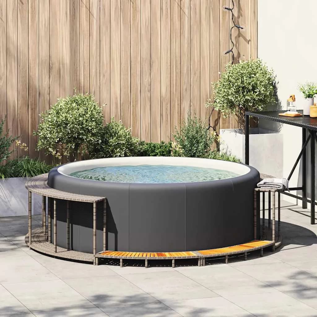 Hot Tub Surround s shranjevanjem in leseno stopnico Grey - slika 3