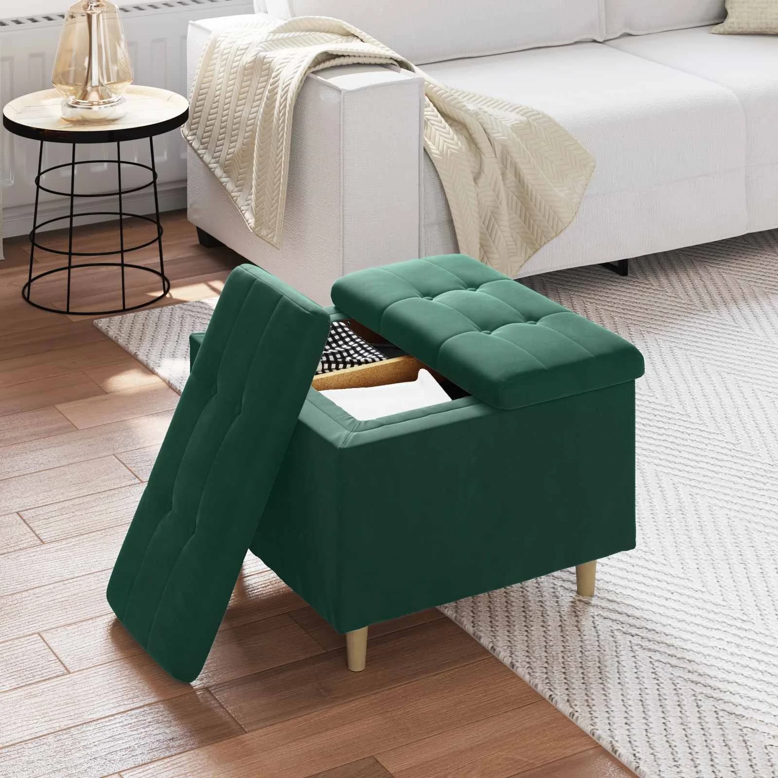 Shranjevalna tabureta Temno zelena 60 x 60 x 45 cm Žamet - slika 4