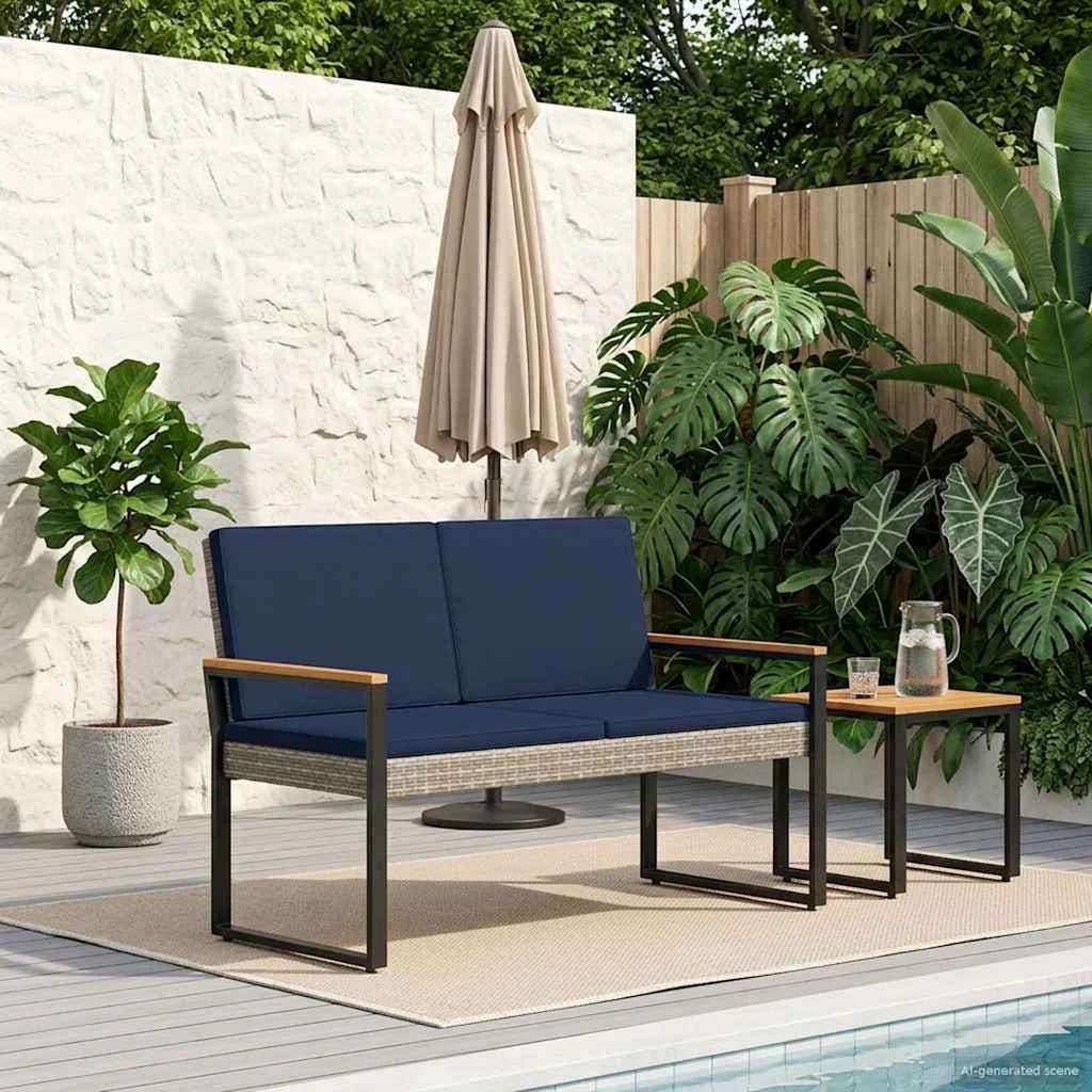 Zunanja klop z blazino Siva in mornarsko modra 107 x 61 x 80 cm