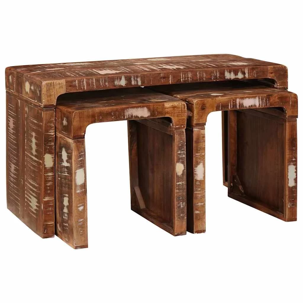 Nesting miza 3 kos Rjava 82 x 40 x 46 cm Trdna obnovljena les - slika 2