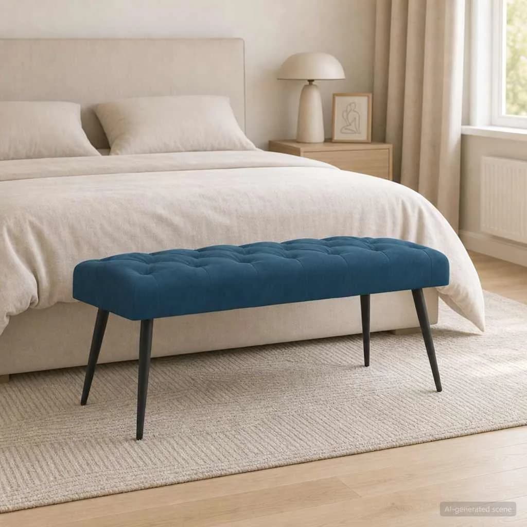 Klop s gumbnim oblazinjenjem Modra 110 x 40 x 46 cm Žamet - slika 4