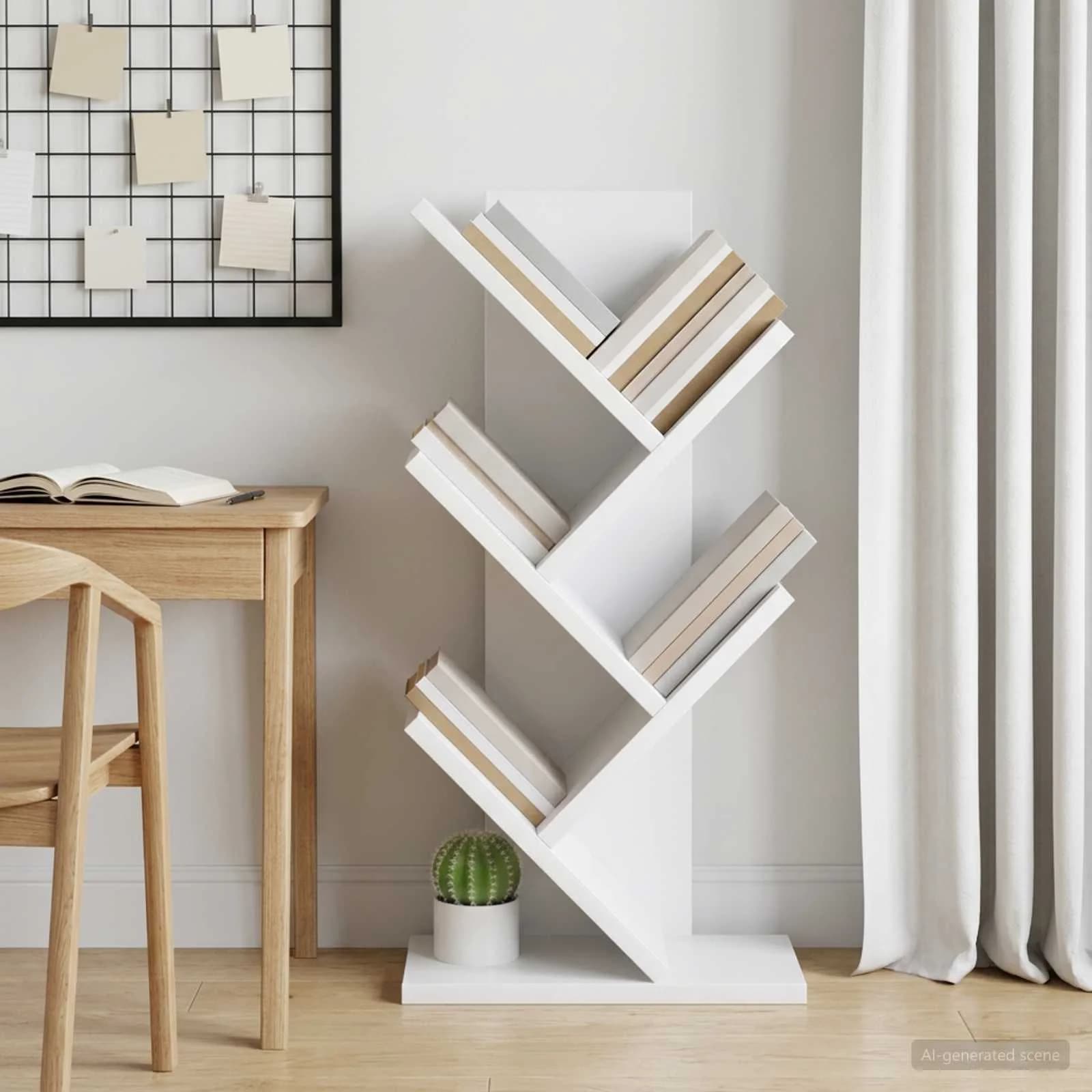 Lesena polica za knjige 4-tierska 30 x 18 x 60 cm Bela