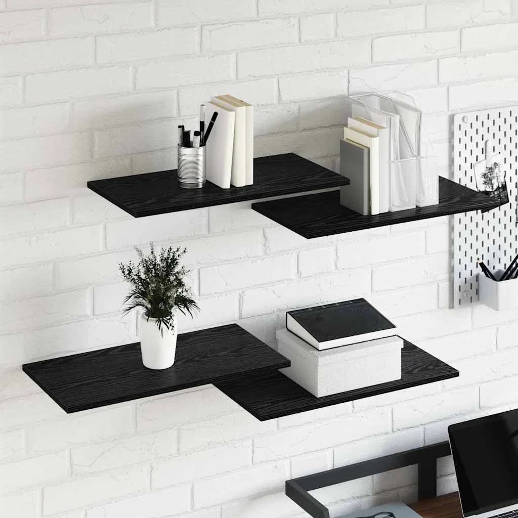 Polica za knjige 3 nivojev 4 kos 60 x 30 x 1,5 cm Črna - slika 4