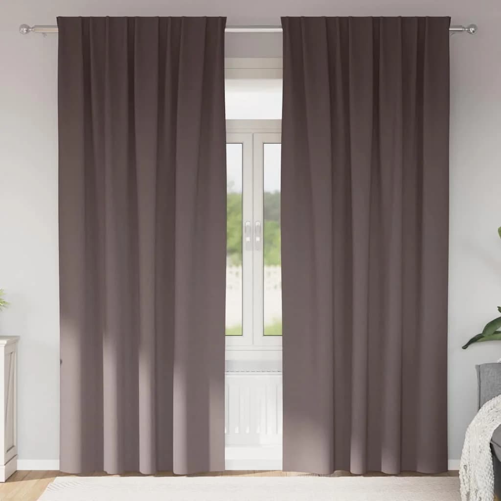 Zavese za zatemnitev z obroči 2 kos Temno rjava 225 x 140 cm
