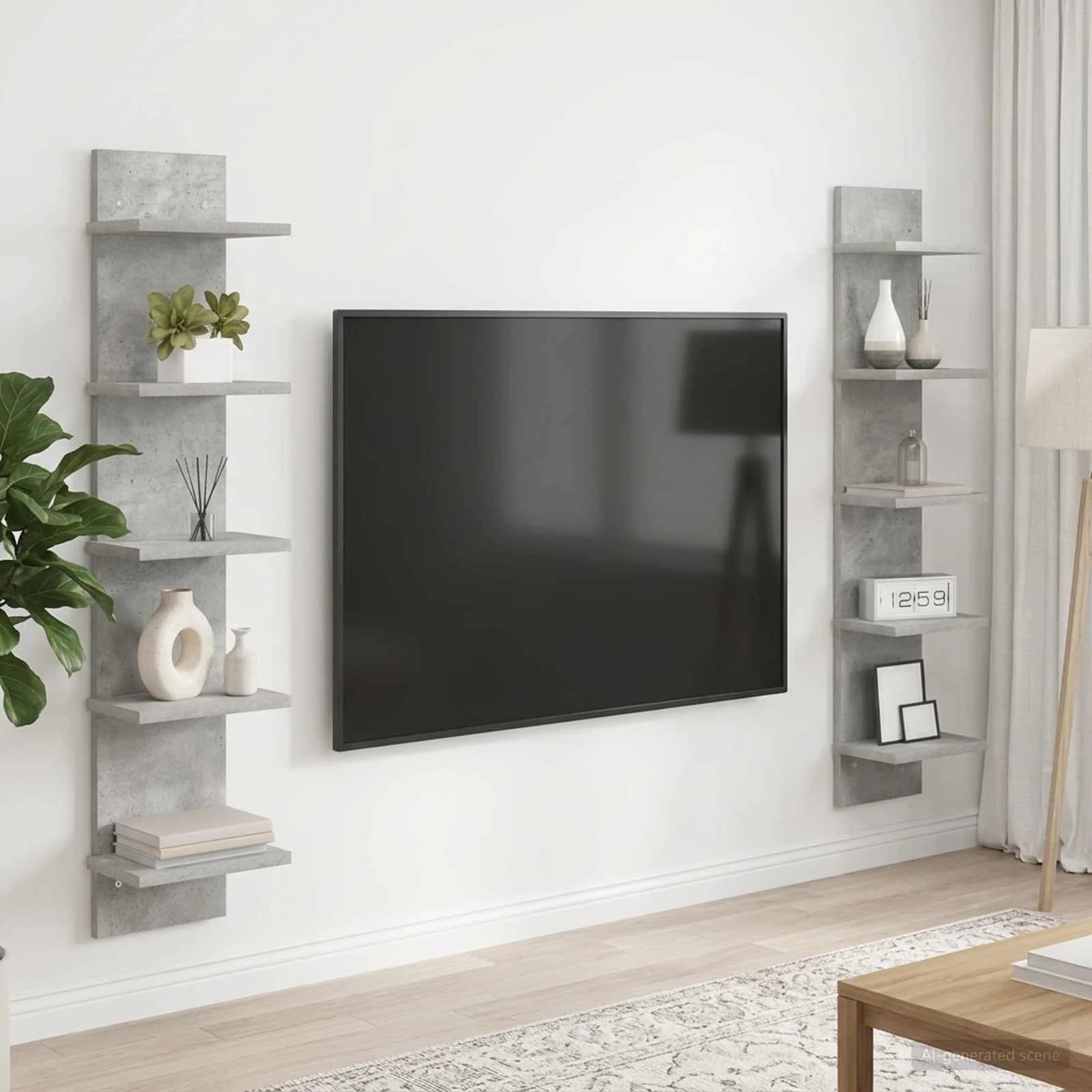 Stenska polica 2 kos Betonsko siva 22 x 15 x 100 cm