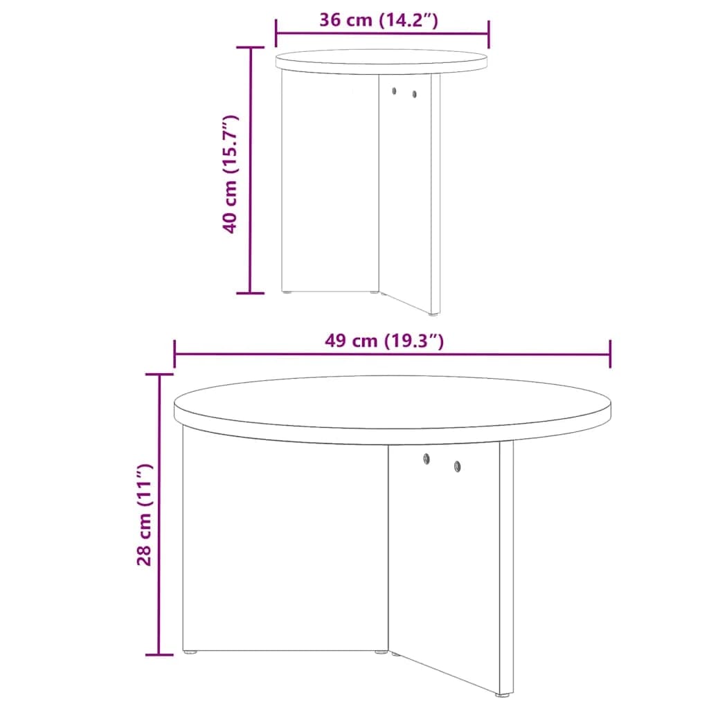 Klubska miza 2 kos Bela 49 x 49 x 28 cm Trden borov les - slika 10