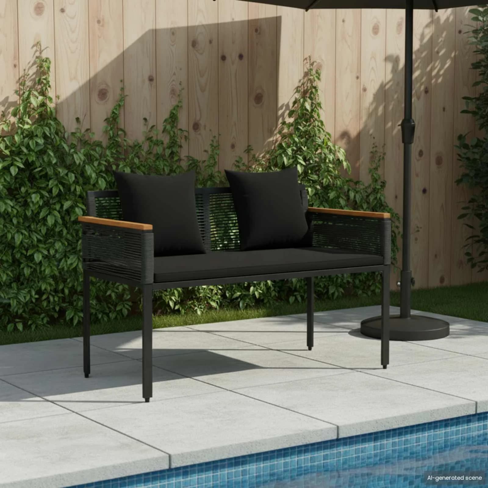 Zunanja klop z blazino Črna 117 x 54 x 74.5 cm poli ratan