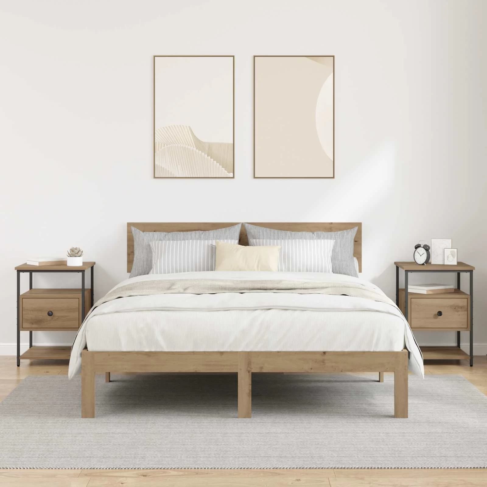 Nočna omarica 2 kos Umetni hrast 40 x 42 x 56 cm Inženirski les - slika 4
