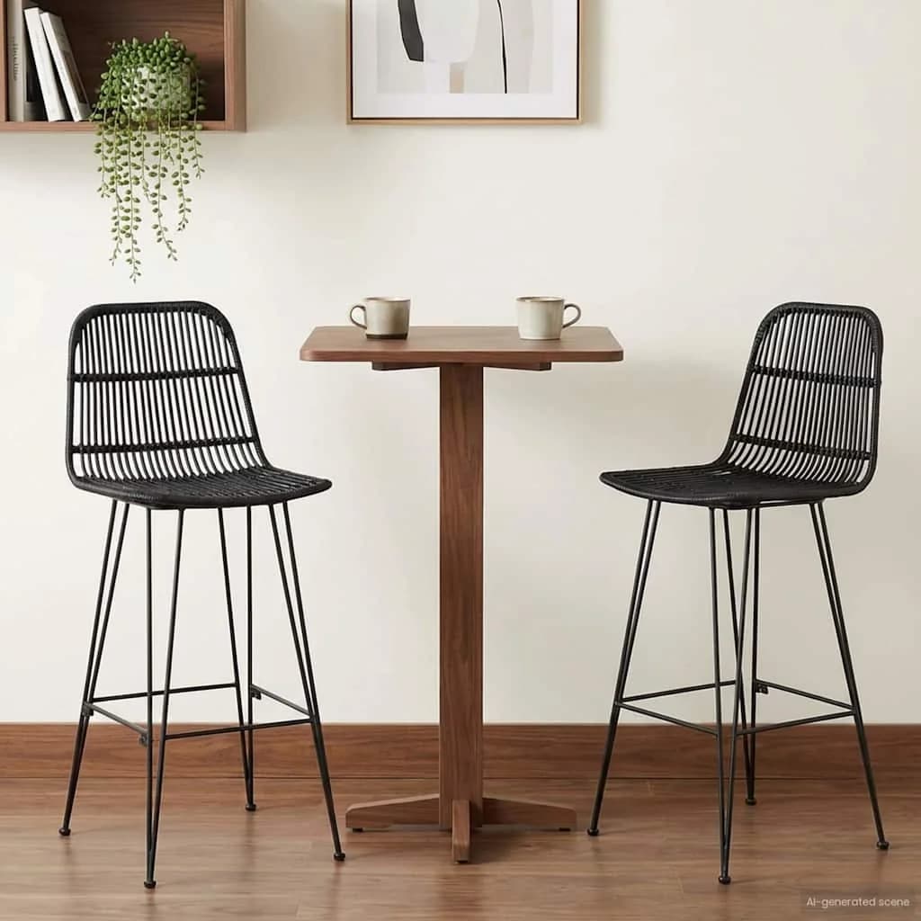 Barski stol 2 kos Črna 44 x 55 x 109 cm Rattan in jeklo