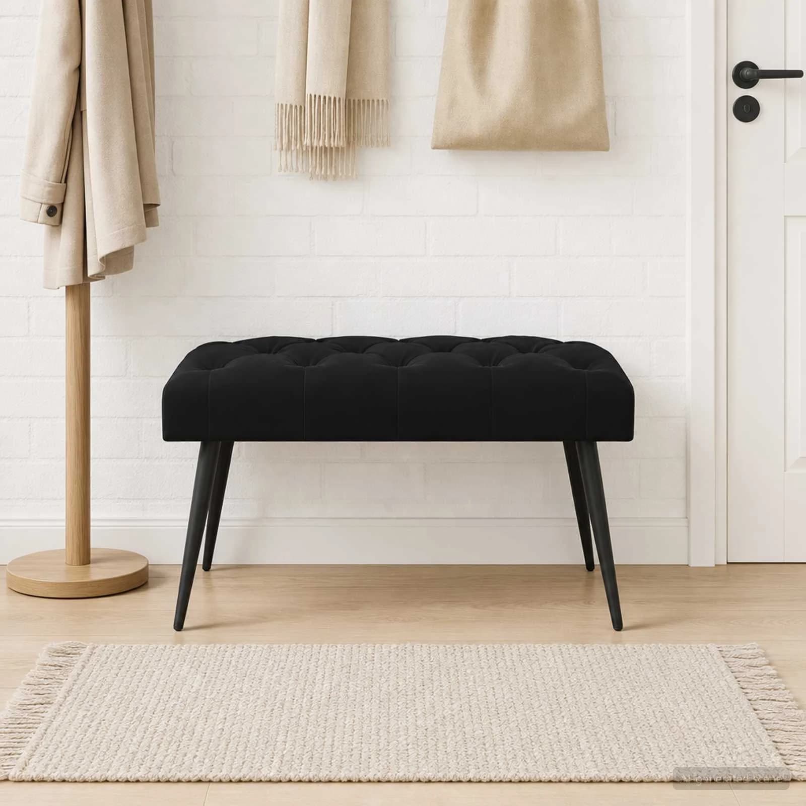 Klop s gumbnim oblazinjenjem Črna 80 x 40 x 46 cm Žamet - slika 4